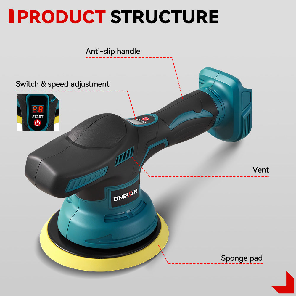 ONEVAN 8-Speed Digital Orbital Polisher, 150mm Pad, 2500–5000RPM | For Makita 18V Battery