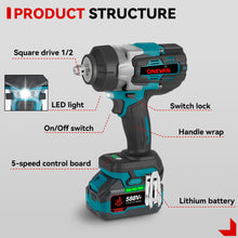 ONEVAN Llave de impacto eléctrica sin escobillas 1/2" 1200N.m | Para batería Makita de 18V