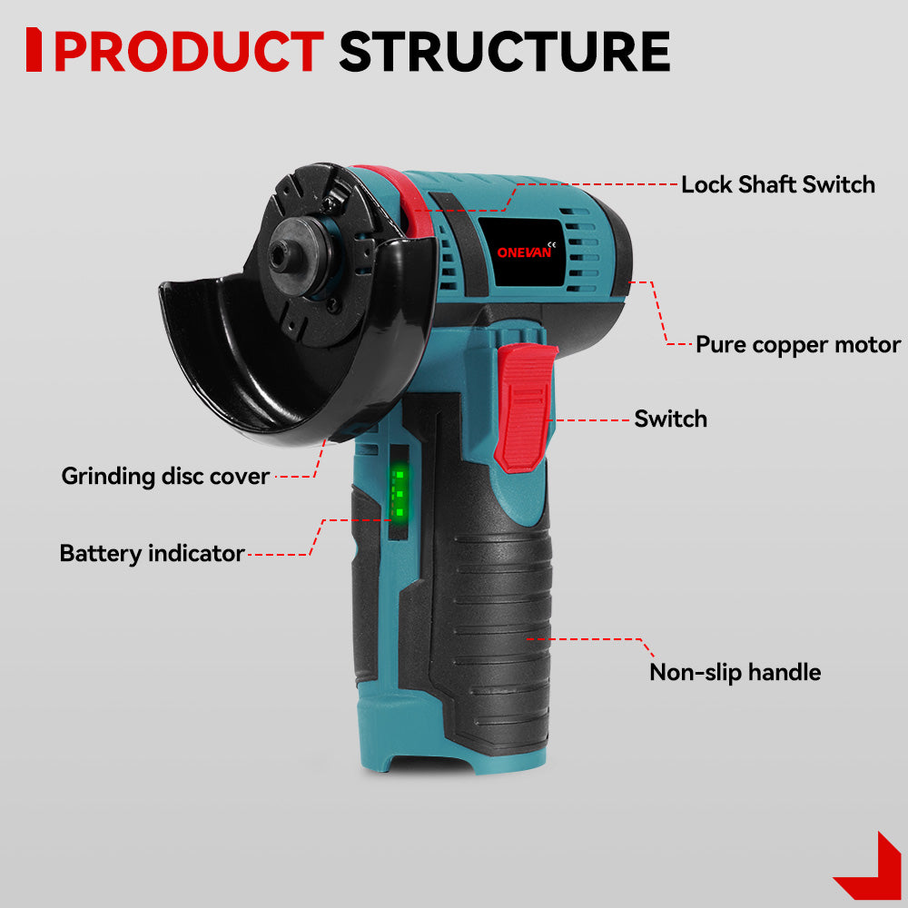 12V Cordless Brush Angle Grinder Kit, Ginding disc 3 Inch/76mm, Lightweight Angle Grinder Tool w/ 2PCS 1300mAh Lithium-Ion Battery & Charger, Ergonomic Button Position for Reducing Hand Pressure 12V Cordless Brush Angle Grinder Kit, Ginding disc 3 Inch/76mm, Lightweight Angle Grinder Tool w/ 2PCS 1300mAh Lithium-Ion Battery & Charger, Ergonomic Button Position for Reducing Hand Pressure