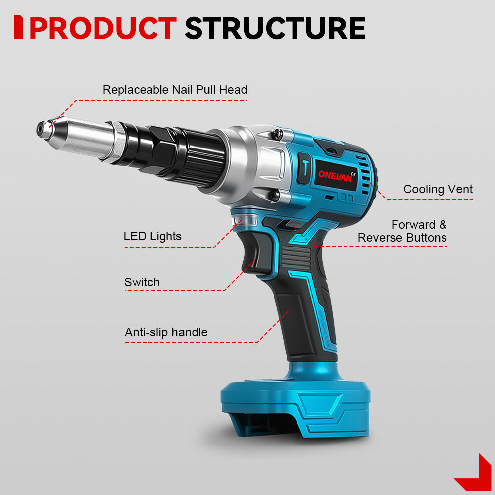 ONEVAN 2.4–5.0mm Cordless Rivet Gun Tool | For Makita 18V Battery