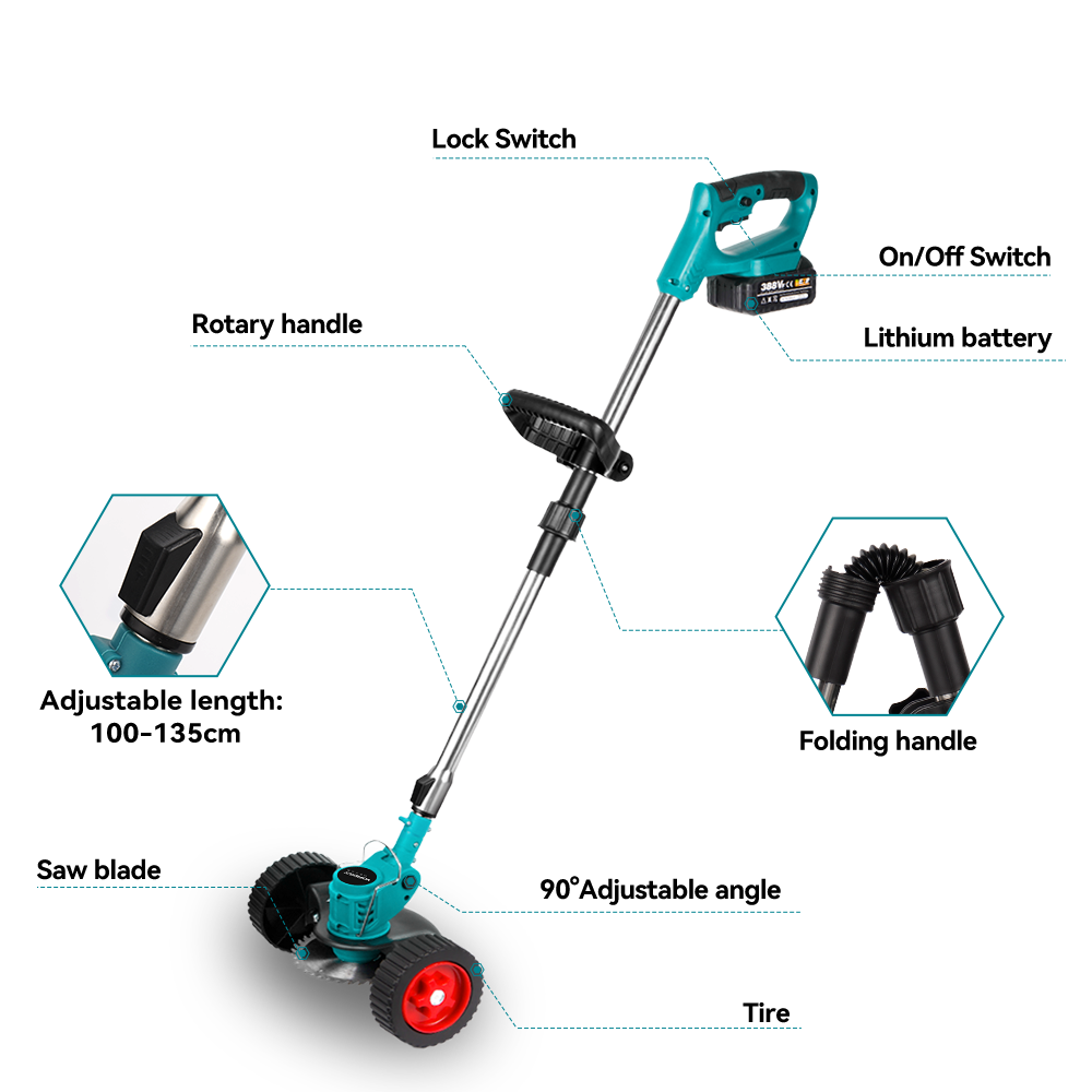 ONEVAN 300W Cordless Lawn Mower Brushed String Trimmer Foldable Brushcutter | For Makita 18V Battery