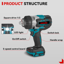 ONEVAN 1/2" 520N·m & 1200N·m & 1800N·m & 2800N·m Impact Wrench Brushless Cordless 4-Pc. Combo Kit 6.0Ah