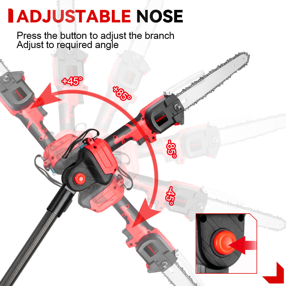 ONEVAN 8" Telescoping Pole(1.3-2.25m) Brushless Cordless Chainsaw | For Makita 18V Battery