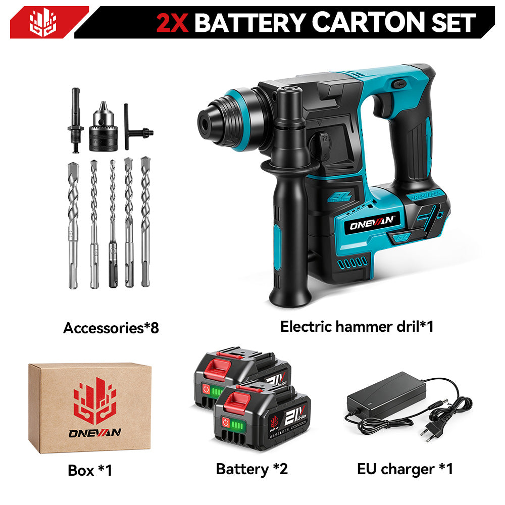 Taladro percutor rotativo sin escobillas ONEVAN de 24 mm - Perforación de hormigón y madera | Para batería Makita de 18 V