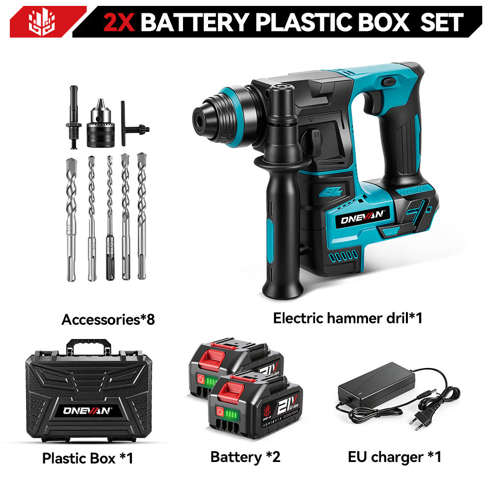 Taladro percutor rotativo sin escobillas ONEVAN de 24 mm - Perforación de hormigón y madera | Para batería Makita de 18 V
