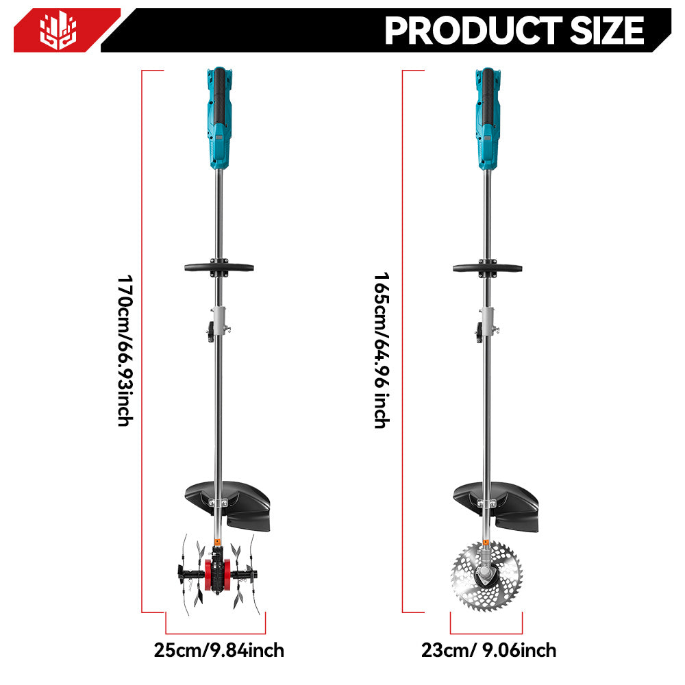 ONEVAN Cultivador y cortadora de césped inalámbricos sin escobillas 2 en 1 | Ancho de labranza de 23 cm