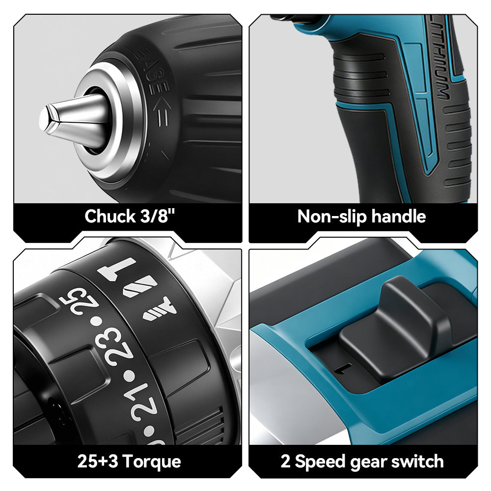 ONEVAN 0.8-10mm Cordless Impact Drill Electric Screwdriver Set With 24/34 Accessories | For Makita 18V Battery