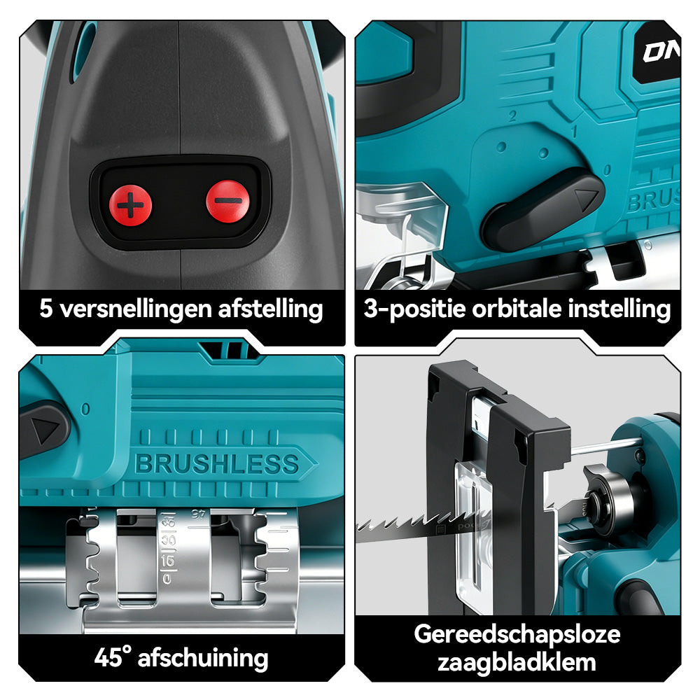 ONEVAN 135mm Brushless Cordless Jigsaw ±45 ° Bevel Capacity | For Makita 18V Battery
