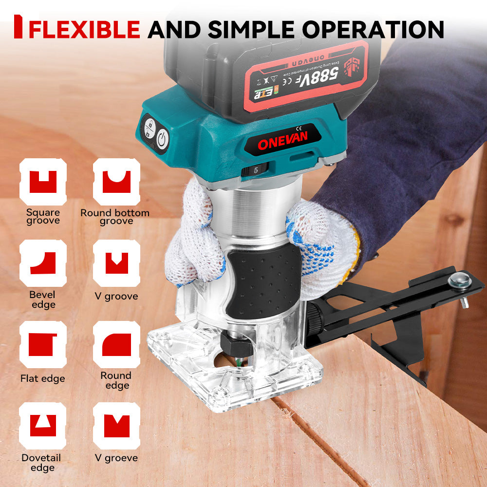 ONEVAN Cordless Woodworking Trimming Machine with Transparent Base | For 18V Makita Battery