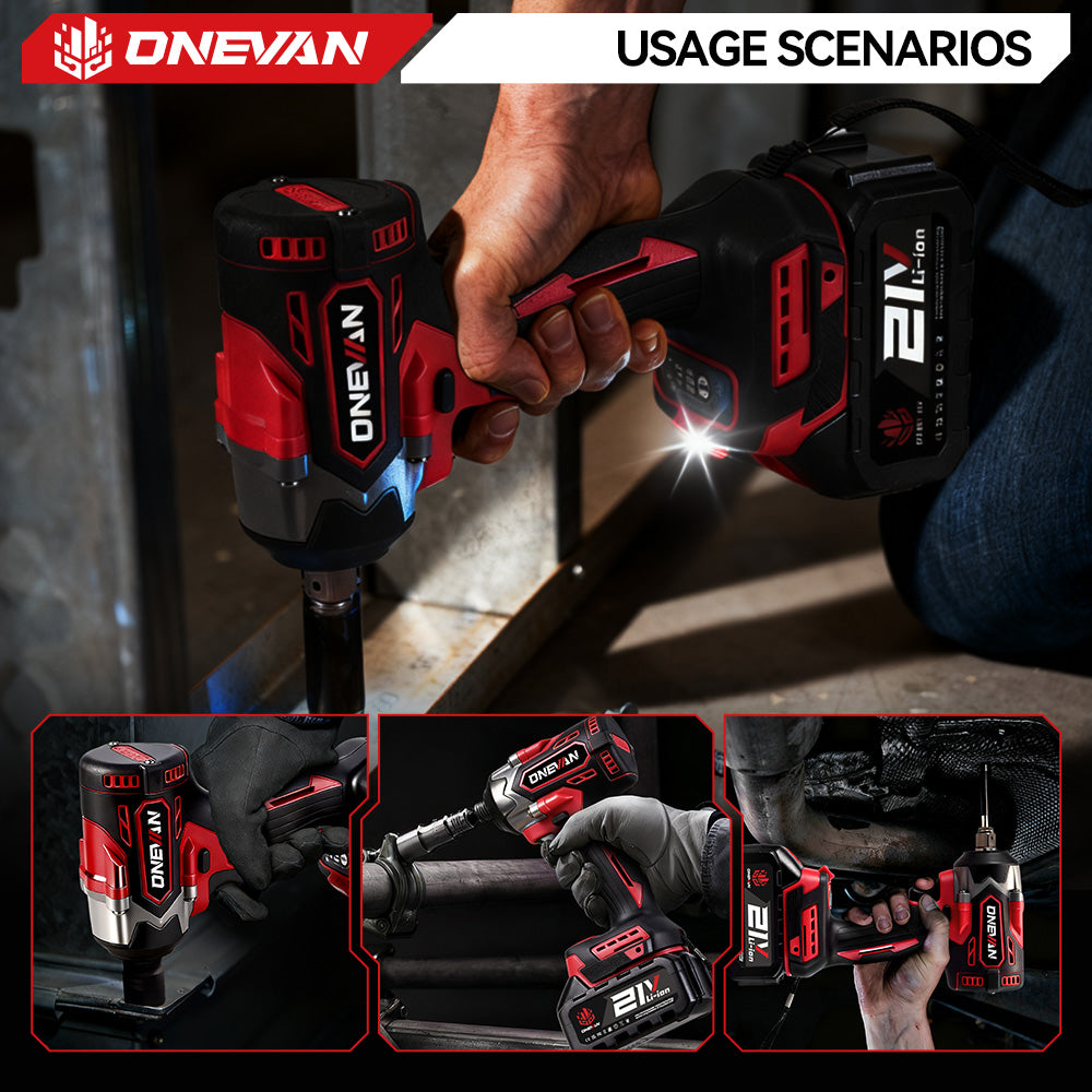 ONEVAN 1/2" 500N·m Brushless Cordless Impact Wrench (31-Piece Accessory) | For Makita 18V Battery