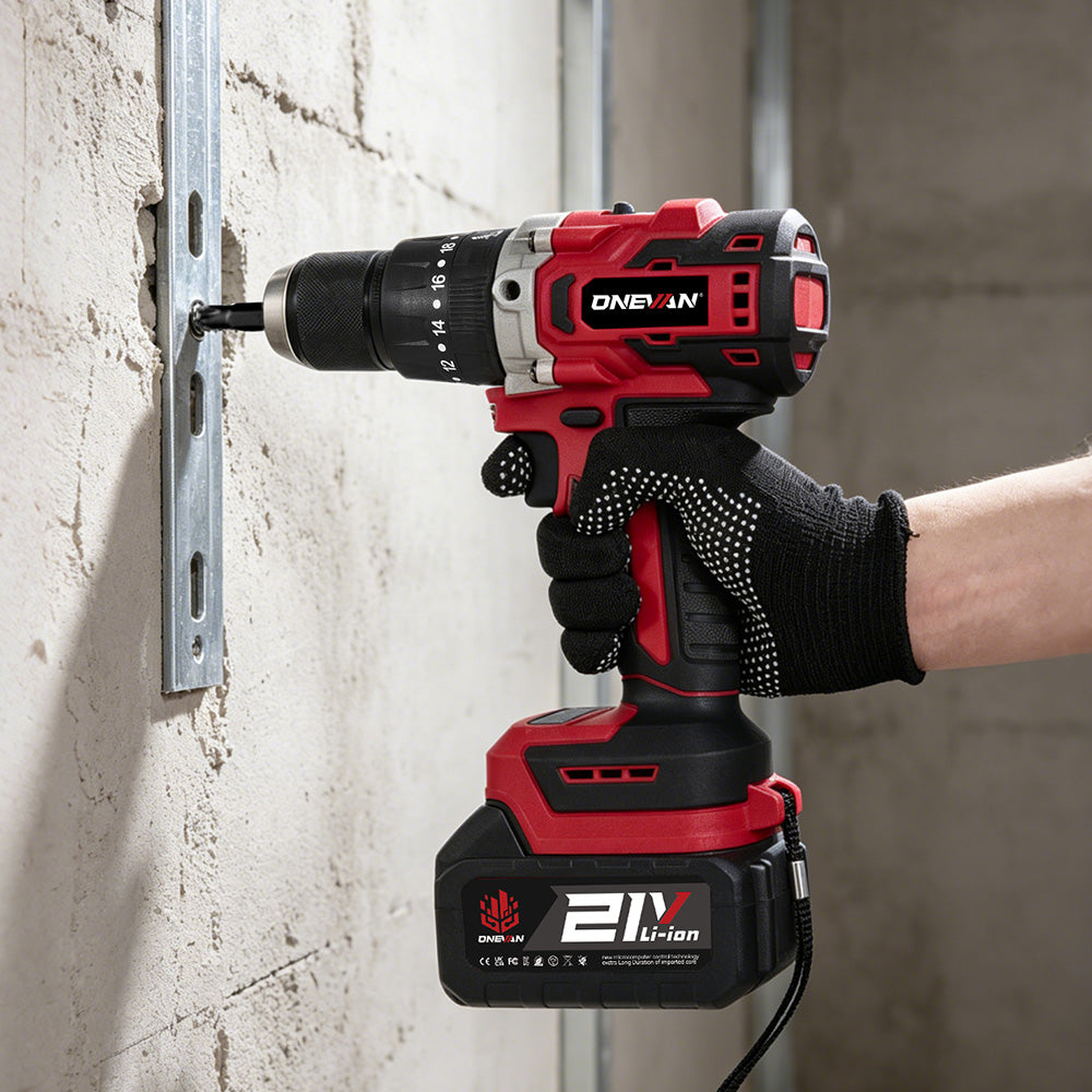 ONEVAN 13mm Brushless Impact Drill Kit with Auxiliary Handle, Anti-Kickback, 2-Speed & 20+1 Clutch Settings