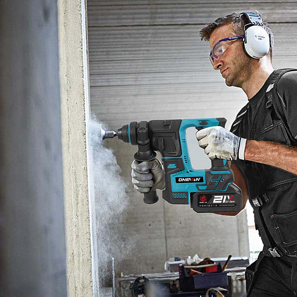 Taladro percutor rotativo sin escobillas ONEVAN de 24 mm - Perforación de hormigón y madera | Para batería Makita de 18 V