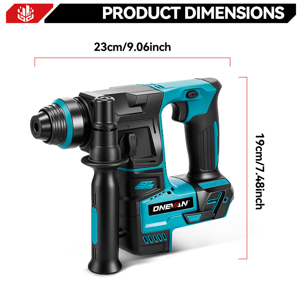 Taladro percutor rotativo sin escobillas ONEVAN de 24 mm - Perforación de hormigón y madera | Para batería Makita de 18 V