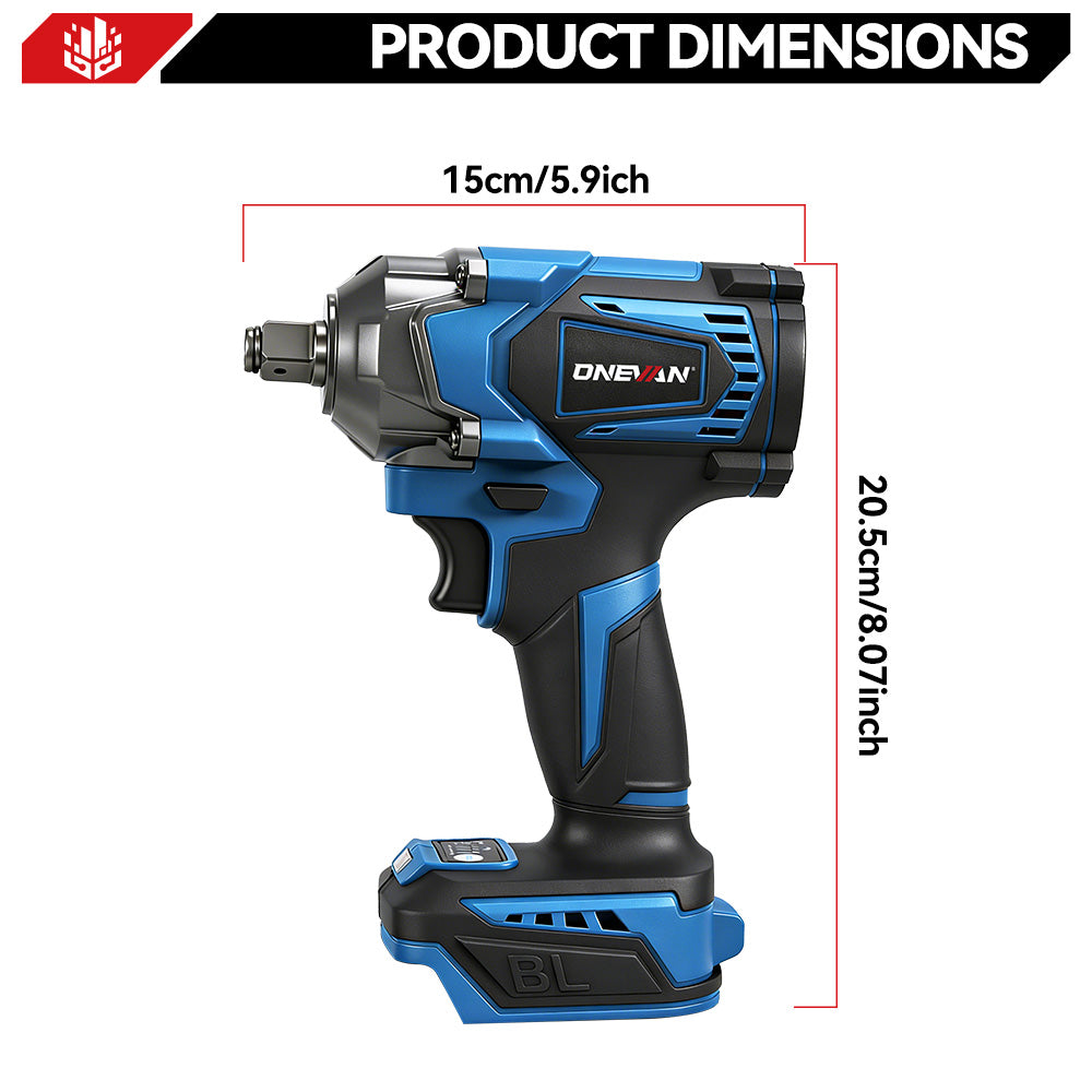 Conjunto de Chaves de Impacto Sem Fio e Sem Escovas ONEVAN de 1/2" e 1200 N·m – Kit com 44 Peças | Para Bateria Makita de 18 V