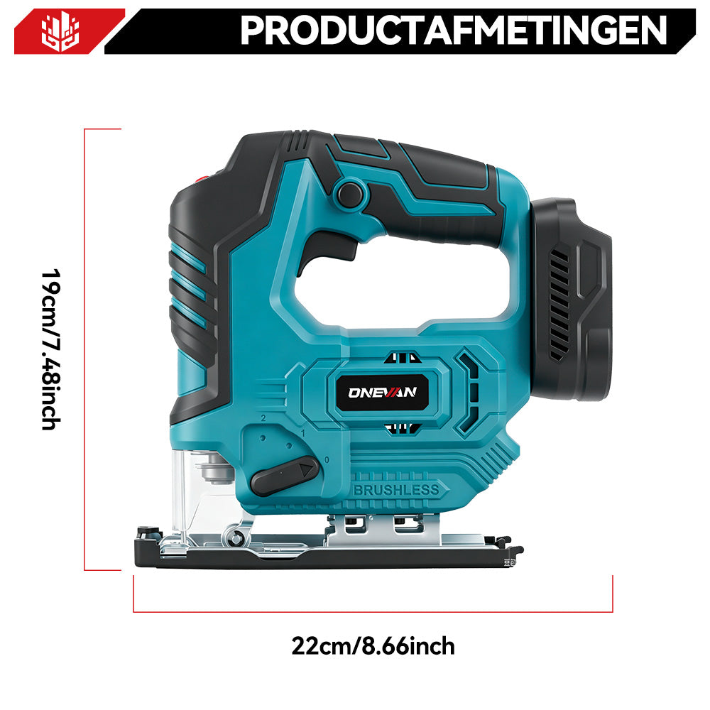 ONEVAN 135mm Brushless Cordless Jigsaw ±45 ° Bevel Capacity | For Makita 18V Battery