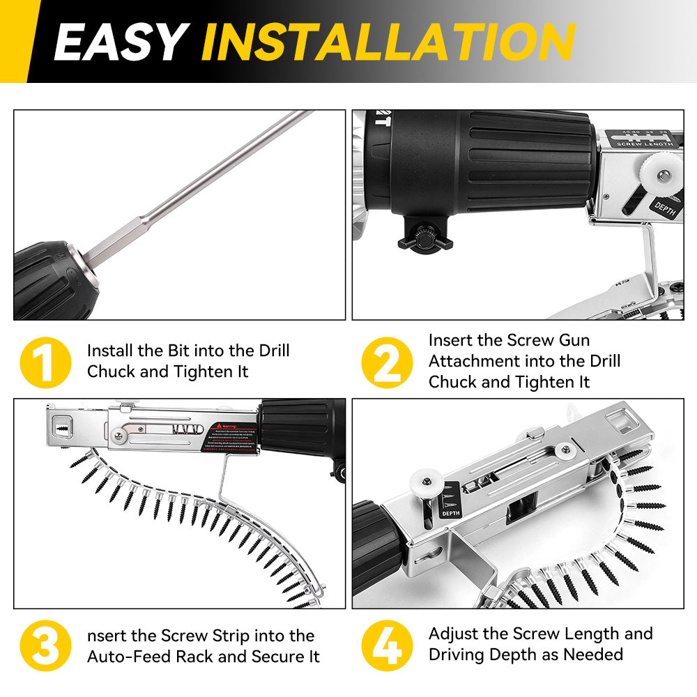 ONEVAN Collated Screw Gun Attachment with Adjustable Screw Depth & Length