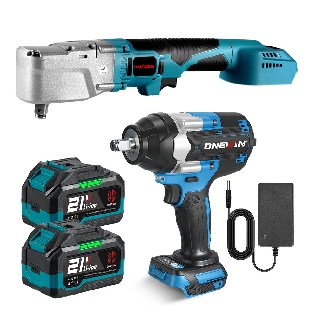 ONEVAN 1/2" 1800N·m Impact Wrench & 1000N·m Ratchet Wrench Brushless Cordless 2‑Pc. Combo Kit 3.0Ah