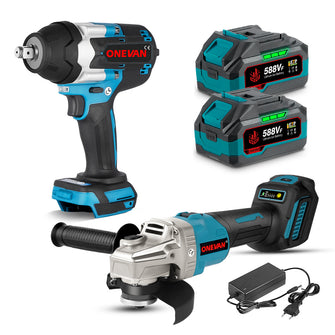 ONEVAN 1/2" Impact Wrench & 125mm Grinder Brushless Cordless 2‑Pc. Combo Kit 6.0Ah