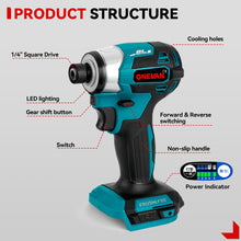 Destornillador inalámbrico sin escobillas de 5 velocidades y 1/4" ONEVAN de 588 N·m | Para batería Makita de 18 V