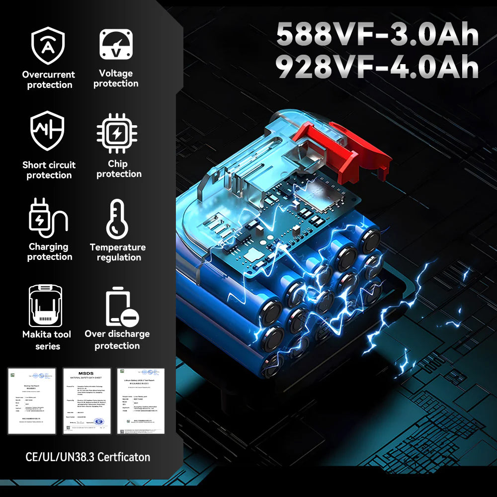 Bateria recarregável de íon de lítio ONEVAN 18-21V adequada para bateria Makita 18V