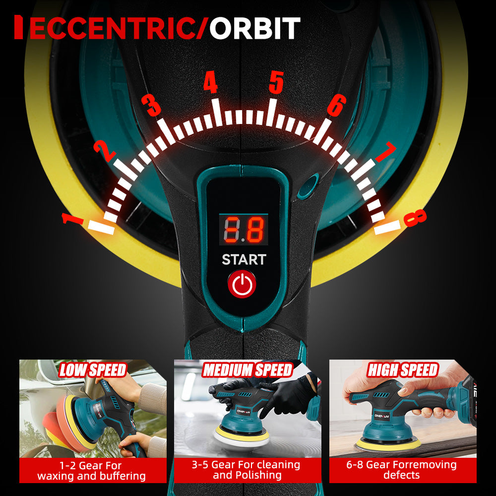 ONEVAN 8-Speed Digital Orbital Polisher, 150mm Pad, 2500–5000RPM | For Makita 18V Battery