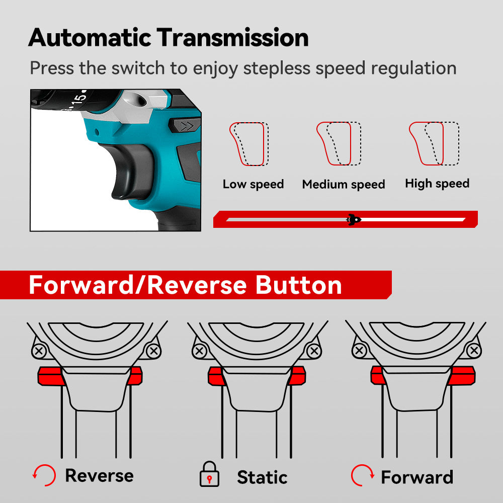 ONEVAN 450N.m Furadeira de impacto elétrica sem escova 25+3 Torque | Para bateria makita 18v