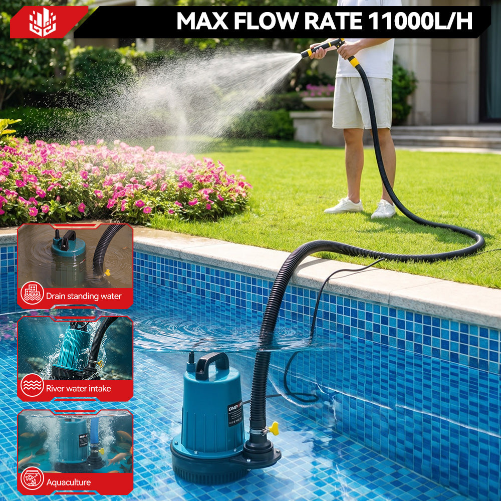 ONEVAN Akku-Tauchwasserpumpe, max. Förderhöhe 12 m | Für Makita 18V-Akkus