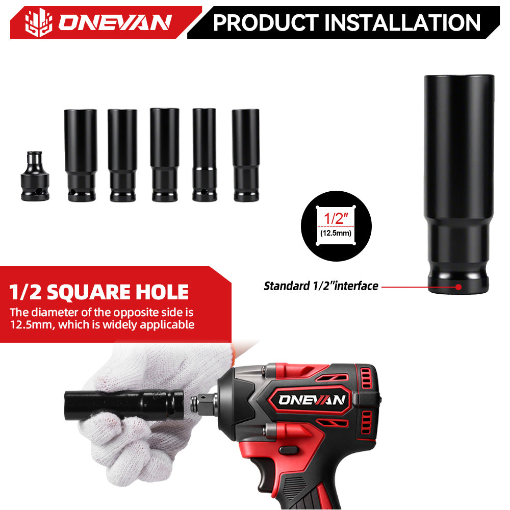 ONEVAN 1/2" 500N·m Brushless Cordless Impact Wrench (31-Piece Accessory) | For Makita 18V Battery