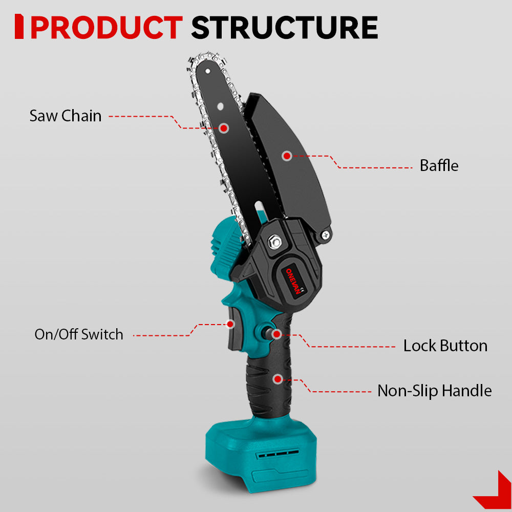 Kit combinado inalámbrico sin escobillas ONEVAN con llave de 520 N·m, motosierra de 6" y podadora de 25 mm con pértiga telescópica de 2 m