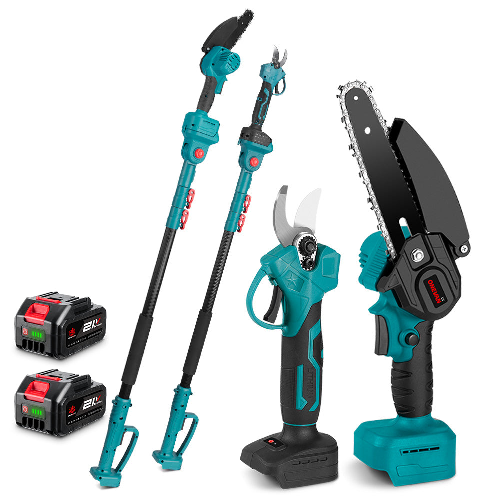 ONEVAN 6" Chainsaw & 25mm Pruner with 2m Telescoping Pole Brushless Cordless Combo Kit