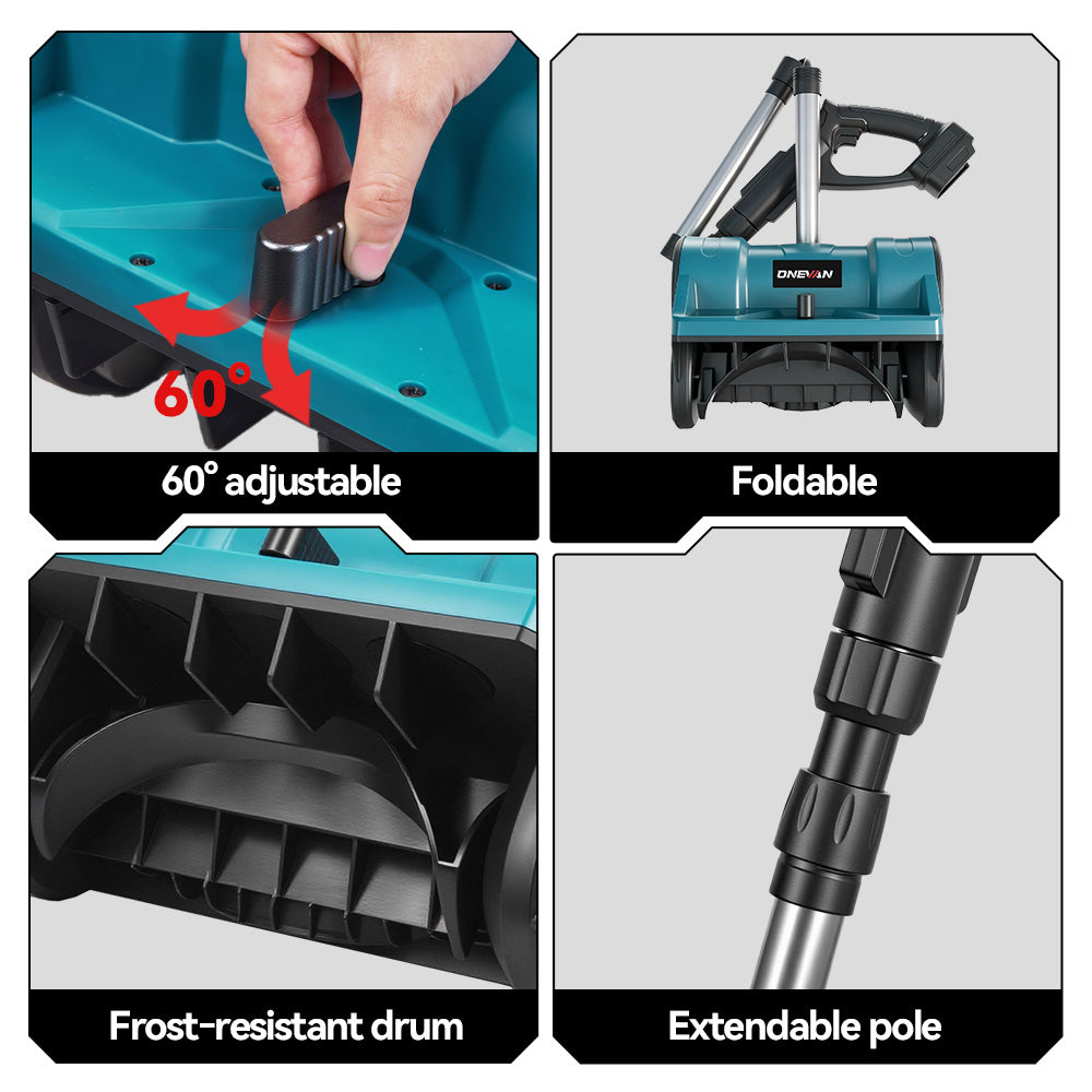 Quitanieves inalámbrico plegable ONEVAN de 12" – Pala de mano sin escobillas | Para batería Makita de 18 V