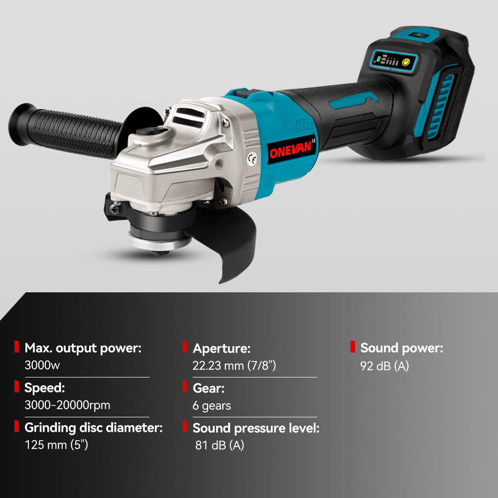 ONEVAN 125mm Brushless Cordless Angle Grinder 6 Gears | For Makita 18V Battery