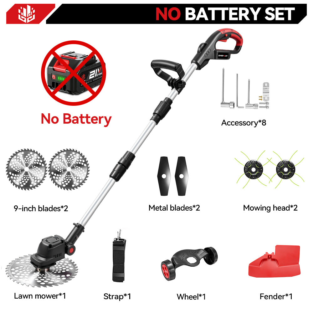 Kit de cortacésped inalámbrico sin escobillas ONEVAN de 9" con ruedas – Cabezal ajustable de 45° | Para batería Makita de 18 V