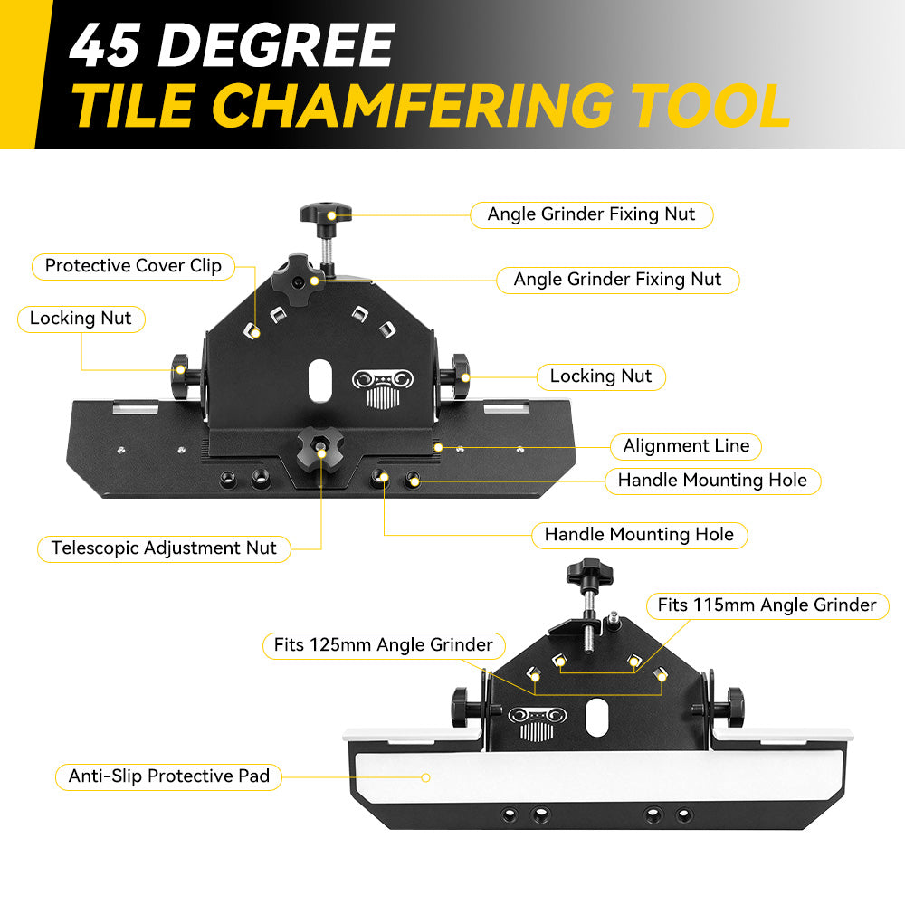 ONEVAN 45° Tile Edge Chamfering Guide – Adjustable Attachment for 115mm/125mm Angle Grinders