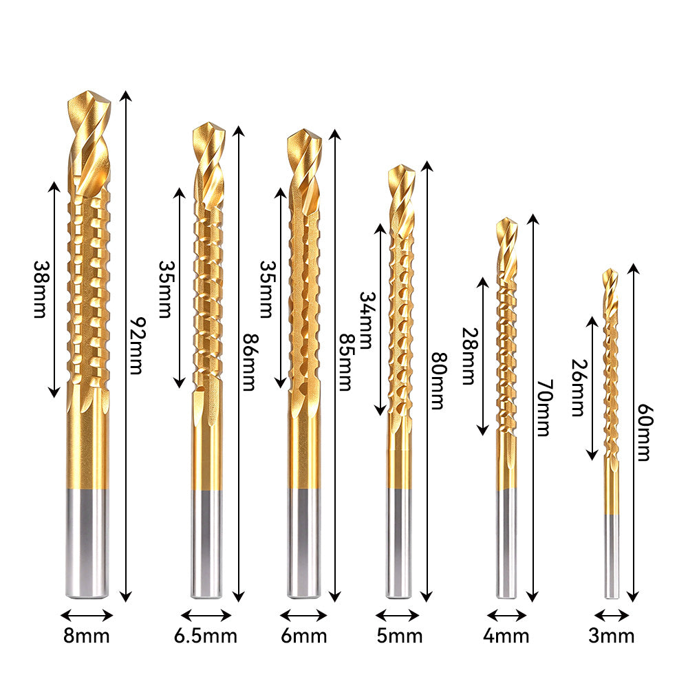 ONEVAN 6-Piece Serrated HSS Drill Bit Set, Titanium-Coated Twist Bits for Wood & Plastic
