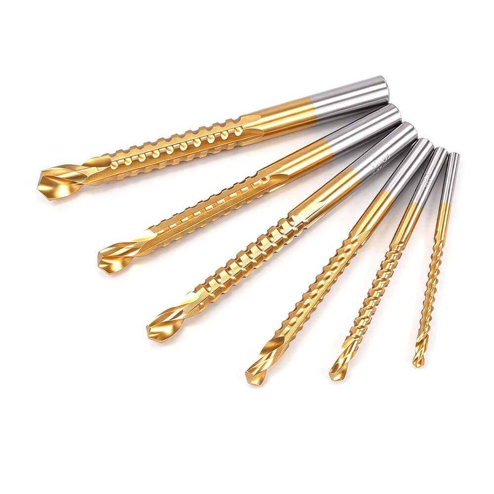 ONEVAN 6-Piece Serrated HSS Drill Bit Set, Titanium-Coated Twist Bits for Wood & Plastic