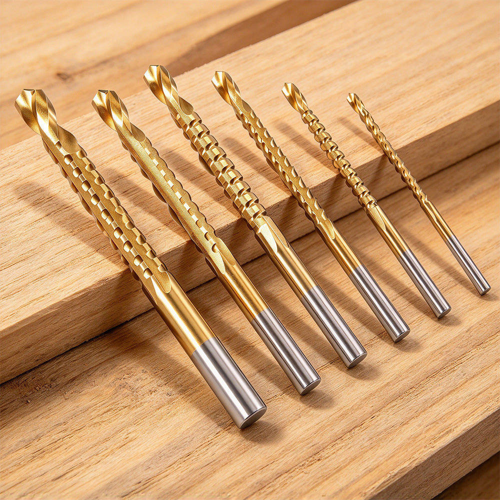 ONEVAN 6-Piece Serrated HSS Drill Bit Set, Titanium-Coated Twist Bits for Wood & Plastic