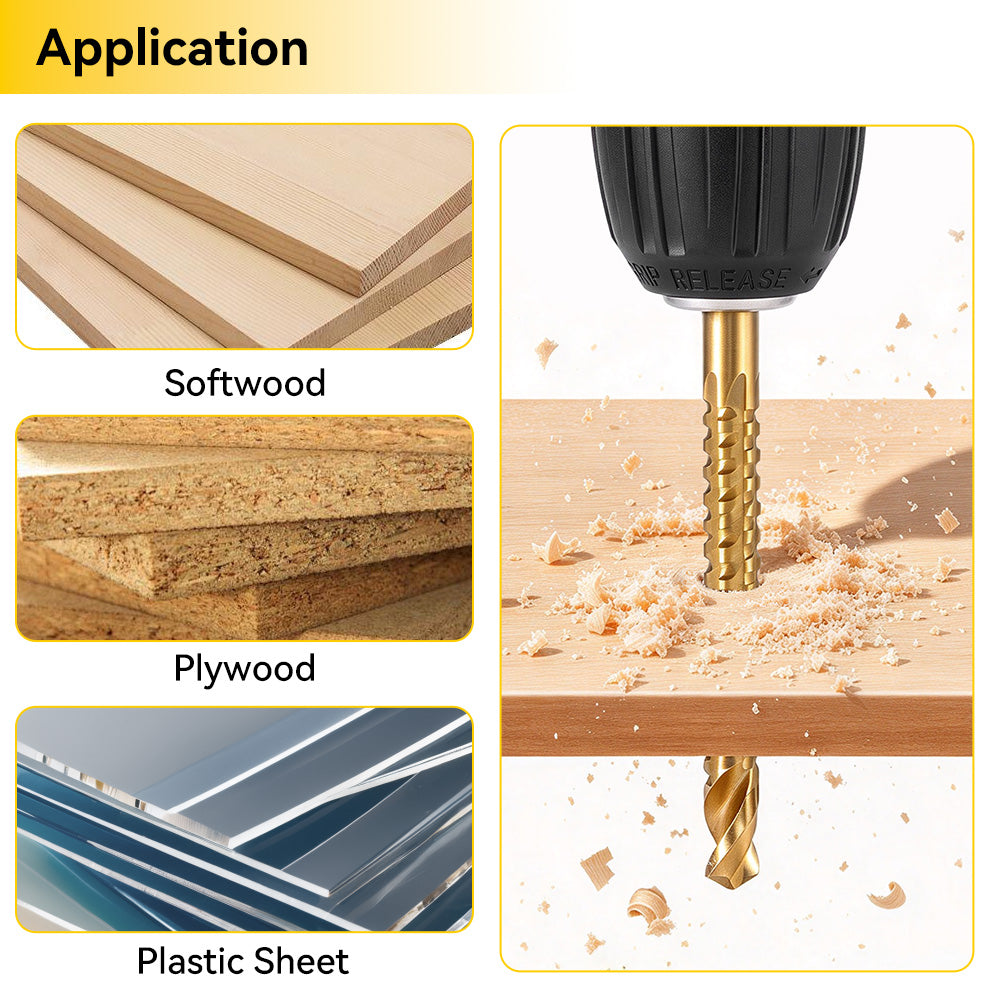 ONEVAN 6-Piece Serrated HSS Drill Bit Set, Titanium-Coated Twist Bits for Wood & Plastic