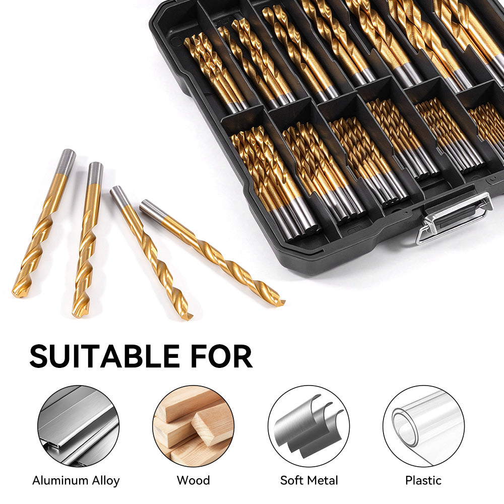 ONEVAN 99-Piece Titanium-Coated HSS Drill Bit Set for Wood, Plastic & Metal