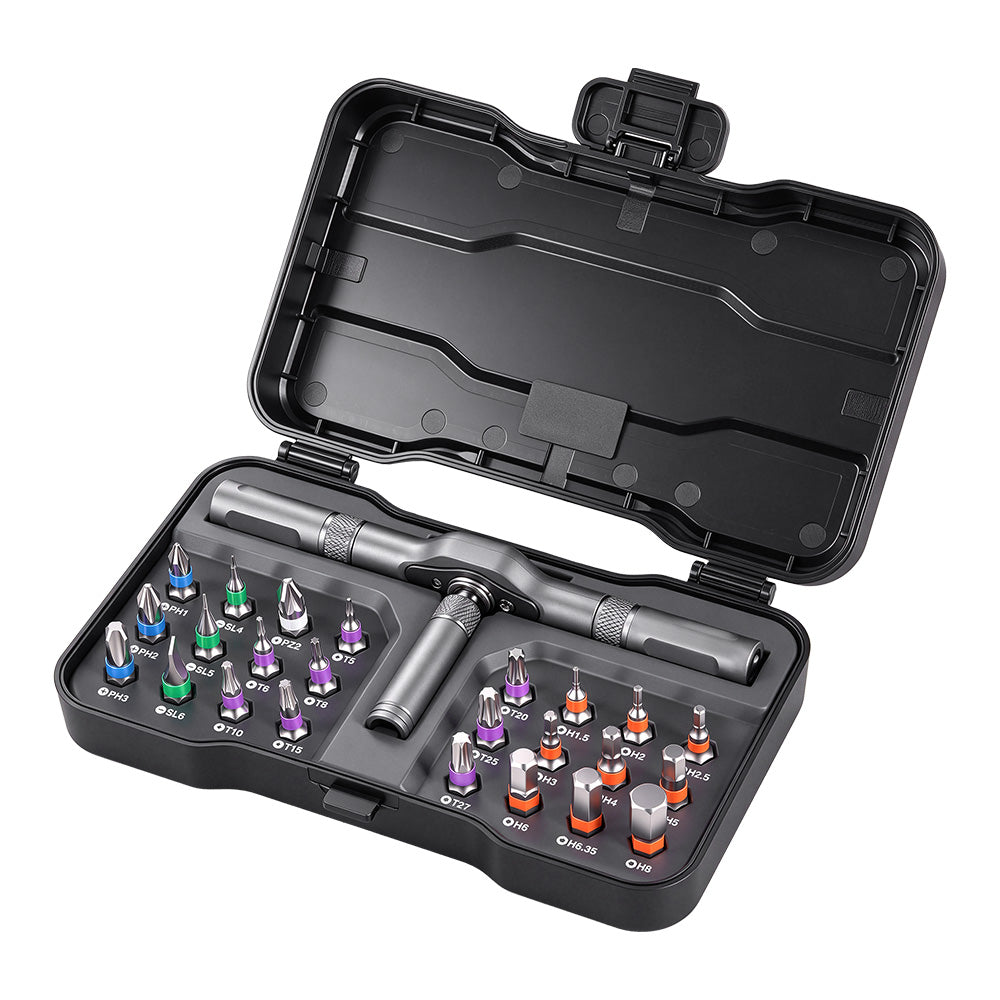 ONEVAN 24-in-1 T-Handle Ratcheting Screwdriver Kit – Magnetic S2 Steel Bits, Compact Multi-Bit Repair Tool