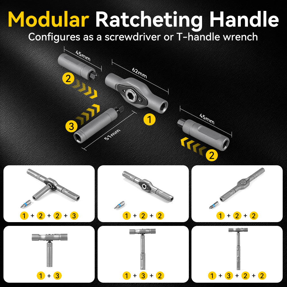 ONEVAN 24-in-1 T-Handle Ratcheting Screwdriver Kit – Magnetic S2 Steel Bits, Compact Multi-Bit Repair Tool