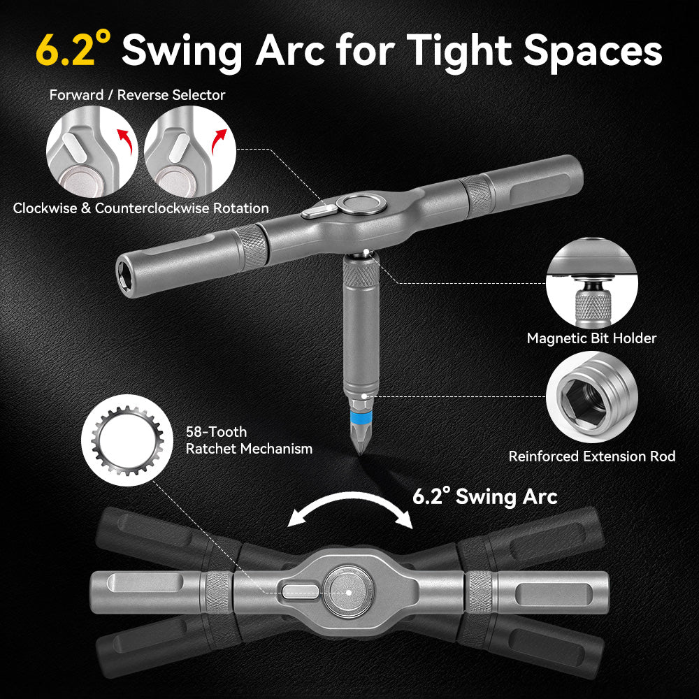 ONEVAN 24-in-1 T-Handle Ratcheting Screwdriver Kit – Magnetic S2 Steel Bits, Compact Multi-Bit Repair Tool