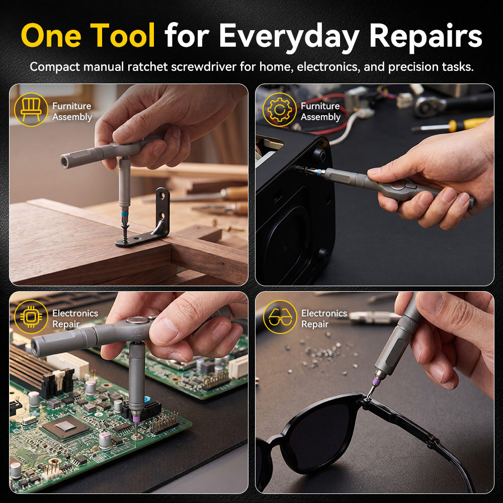 ONEVAN 24-in-1 T-Handle Ratcheting Screwdriver Kit – Magnetic S2 Steel Bits, Compact Multi-Bit Repair Tool