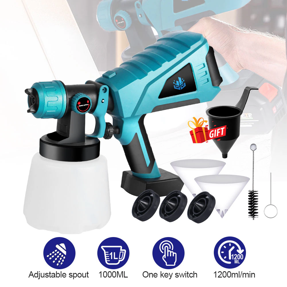 ONEVAN 1000ML High Power Paint Electric Spray Gun For Makita 18V Bat
