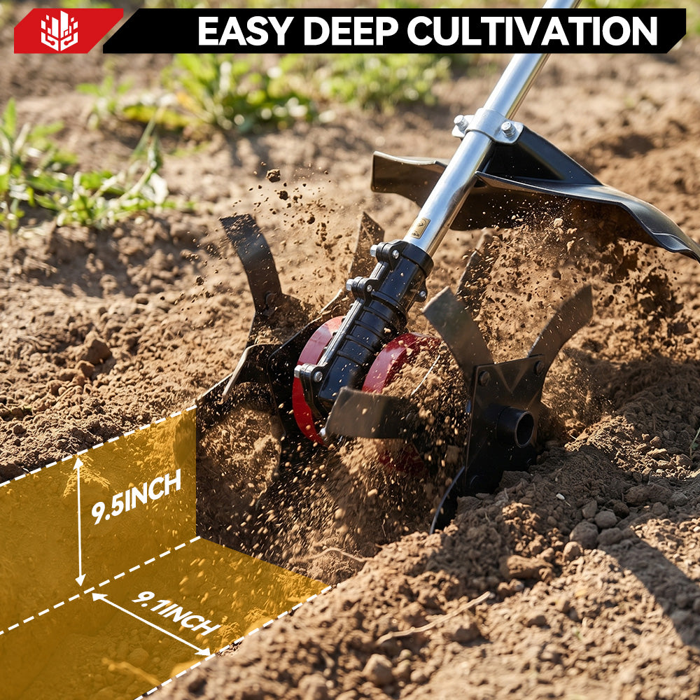 ONEVAN Cultivador y cortadora de césped inalámbricos sin escobillas 2 en 1 | Ancho de labranza de 23 cm