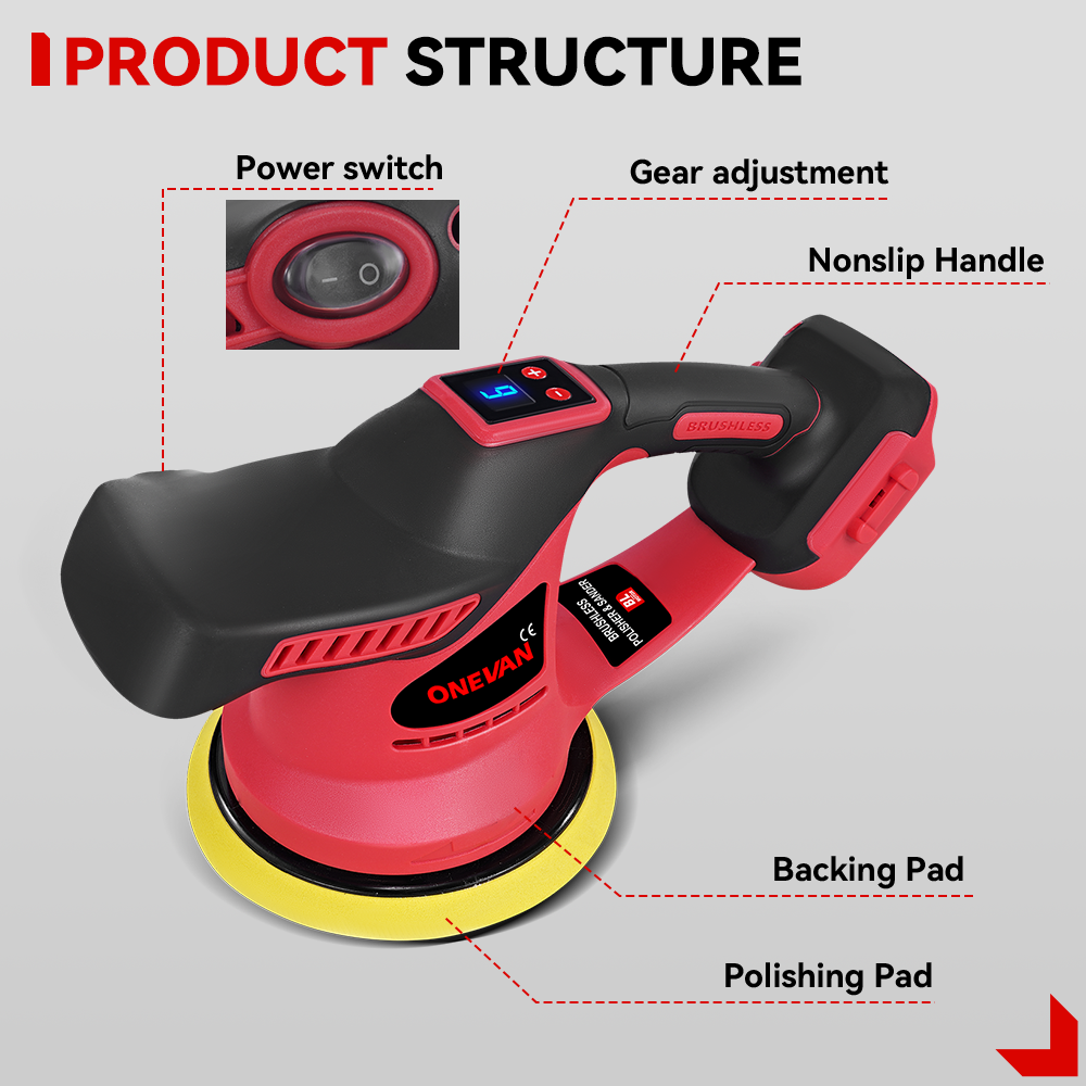ONEVAN 6 Inch Brushless Cordless Car Polishing Machine | For Makita 18V-21V Battery