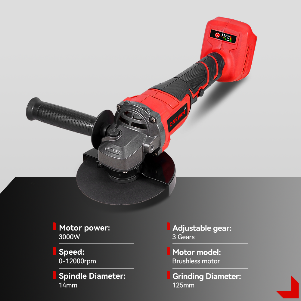 ONEVAN 125mm Brushless Cordless Angle Grinder 3 Gears | For Makita 18-21V Battery