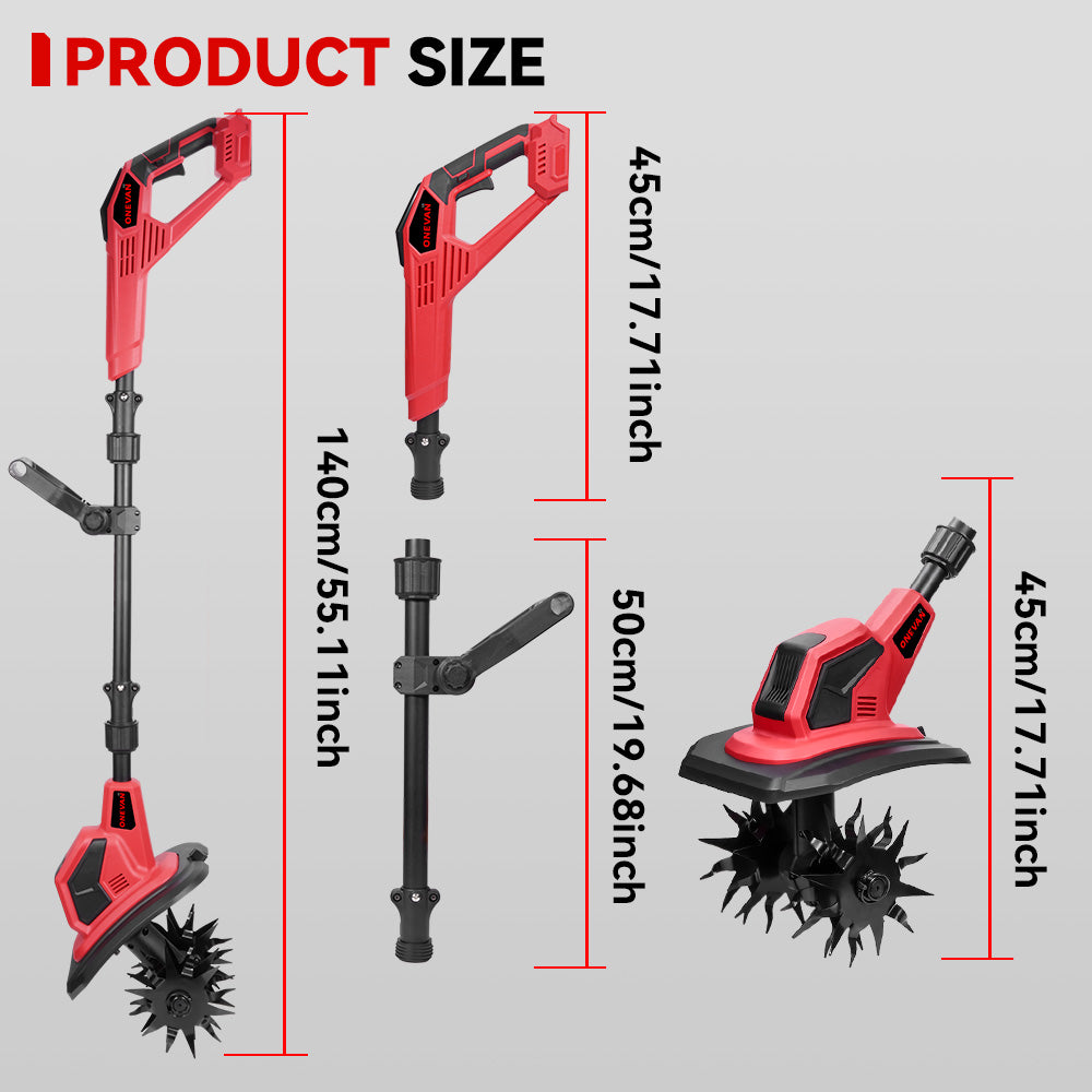 ONEVAN 18V Cordless Mini Tiller – 17cm Depth with Anti-Tangle Blades