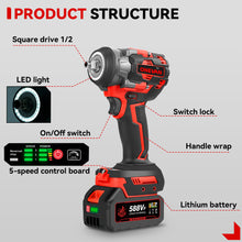 ONEVAN 1/2" 1200N·m Brushless Cordless Impact Wrench With 2 Batteries & 12-Piece Socket Set