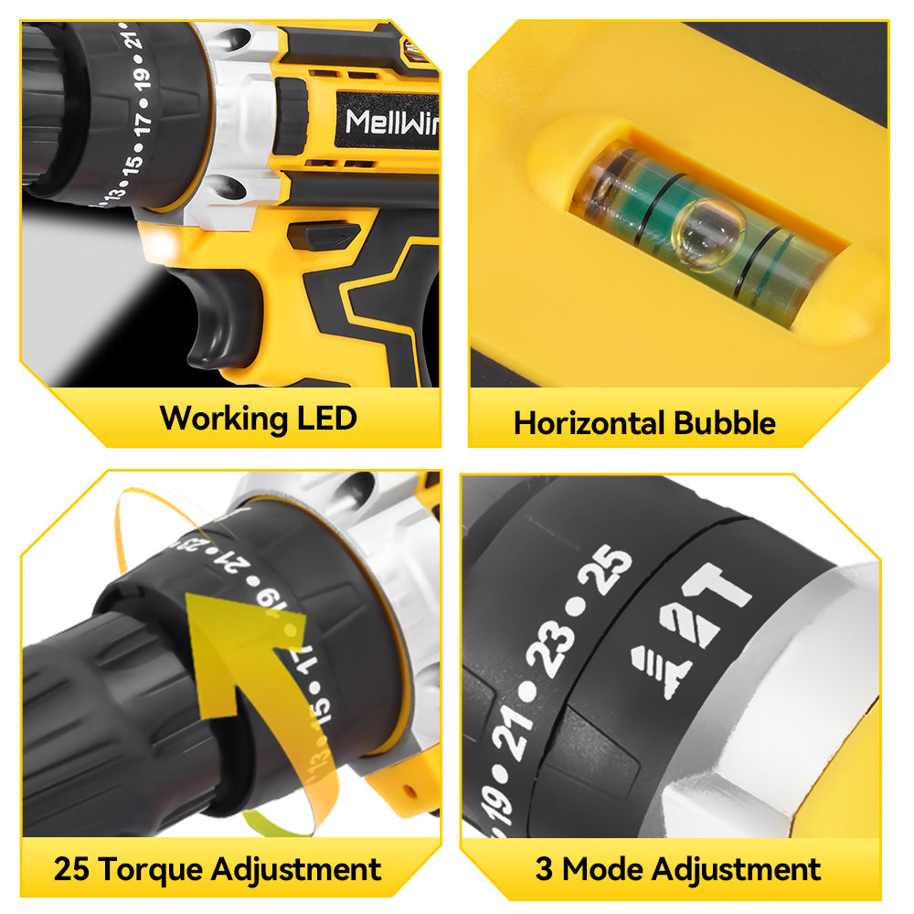 Taladro de impacto inalámbrico ONEVAN sin escobillas con 45 accesorios | Para batería Makita de 18 V
